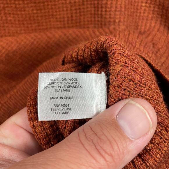 Orvis Wool Sweater Men's Large Brown Waffle Knit Henley Outdoor Warm - Picture 9 of 12